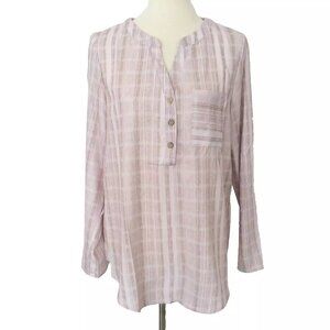 Misslook Beige Striped Cotton Blouse Tunic Top Size Large NWOT